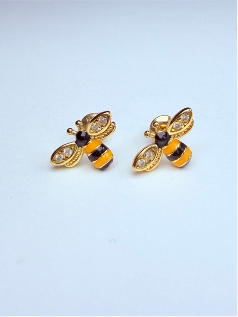 18K Gold Plated Bumble Bee Black & Yellow Enamel Cubic Zirconia Stud Earrings